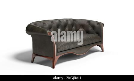 Black leather sofa isolated on white background. Clipping path included. Stock Photo