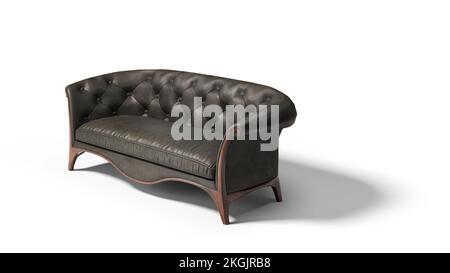 Black leather sofa isolated on white background. Clipping path included. Stock Photo