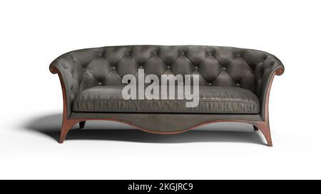 Black leather sofa isolated on white background. Clipping path included. Stock Photo