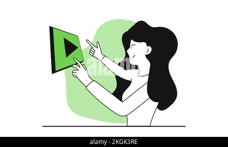 Woman learning on online platform vector illustration concept. Online video course and web education. Internet digital training and knowledge. Univers Stock Vector