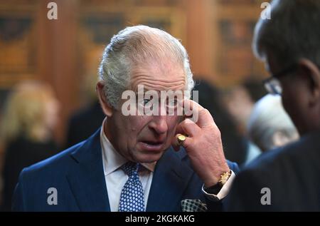 King Charles III, Royal Bencher at the Honourable Society of Gray's Inn, during a visit to the society in central London, to hear more about their work to support, educate, and develop both aspiring and practising barrister members. Picture date: Wednesday November 23, 2022. Stock Photo