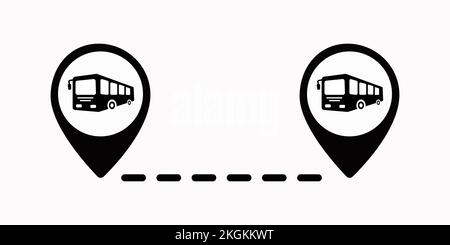 Vector sign of bus travel route with dotted line and pointers. Vehicle itinerary icons isolated on white. Stock Vector