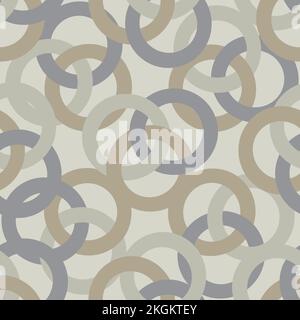 Tangled overlapping circles geometric seamless vector pattern background. Neutral color backdrop with interlocking loops. Dense weave repeat design Stock Vector