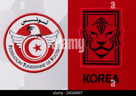 Close up of National Football team crest on home kit. FIFA World Cup Qatar 2022. Stock Photo