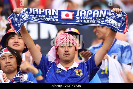 Doha, Qatar, 23rd November 2022. Japan fan during the FIFA World Cup 2022 match at Khalifa International Stadium, Doha. Picture credit should read: David Klein / Sportimage Credit: Sportimage/Alamy Live News Stock Photo