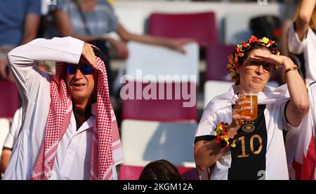 Doha, Qatar, 23rd November 2022. German fans  during the FIFA World Cup 2022 match at Khalifa International Stadium, Doha. Picture credit should read: David Klein / Sportimage Credit: Sportimage/Alamy Live News Stock Photo