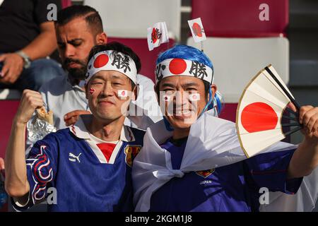 Al Rayyan, Qatar. Doha, Qatar, 23/11/2022, 23rd November 2022; Khalifa International Stadium, FIFA World Cup Football, Germany versus Iran; Japan fans in inside Khalifa International Stadium Credit: Action Plus Sports Images/Alamy Live News Credit: Action Plus Sports Images/Alamy Live News Stock Photo