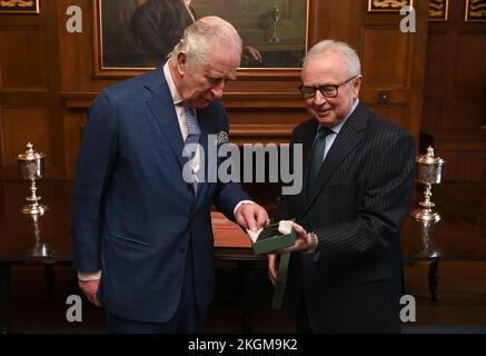 King Charles III, Royal Bencher at the Honourable Society of Gray's Inn, during a visit to the society in central London, to hear more about their work to support, educate, and develop both aspiring and practising barrister members. Picture date: Wednesday November 23, 2022. Stock Photo