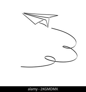 line art paper plane with copy space illustration vector hand drawn isolated on white background Stock Vector