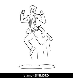 line art businessman jumping with success illustration vector hand drawn isolated on white background Stock Vector