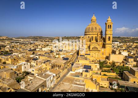 Aerial view of Xewkija with the Rotunda St. John Baptist, Gozo, Malta ...