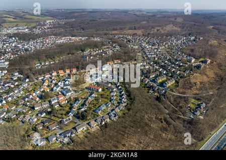 Aerial view, housing estate Zum Müggenberg and Scharnhorstweg in Neheim, Arnsberg, Sauerland, North Rhine-Westphalia, Germany, DE, Europe, Property ta Stock Photo