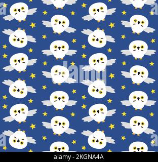 Vector flat cartoon polar flying owl isolated on blue background Stock ...