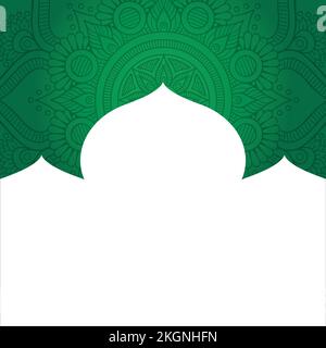 Eid Mubarak greeting card design, Islamic religion vector illustration. Use for background, background with patterned arched frame Stock Vector