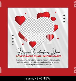 Valentine's Day Social Media Post Template Design, Happy Valentine's Day greeting card, Trendy Valentine's Day editable template for social networks p Stock Vector