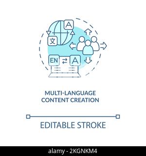 Multi-language content creation turquoise concept icon Stock Vector