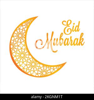 Eid Mubarak. Ramadan Kareem, the Gold moon. Islamic geometric ornament. Arabic background. Hand-drawn calligraphy. Religion Holy Month. Cover, banner. Stock Vector