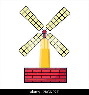 Mill icon in flat style. Mechanism grinding flour symbol illustration, Windmill. Brick mill. Icon mill. Simple, flat style. Graphic vector illustratio Stock Vector