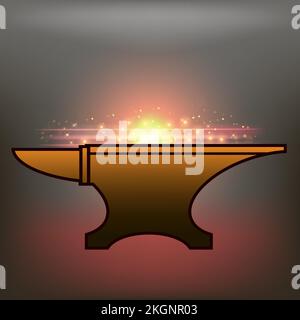 Anvil and Exposion Icon on Grey Blurred Background. Industrial Logo Design Stock Vector