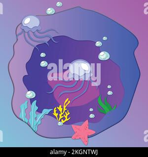 Seahorse In The Deep Sea Illustration, Beautiful seahorse cartoon, Deep Sea cartoon Stock Vector