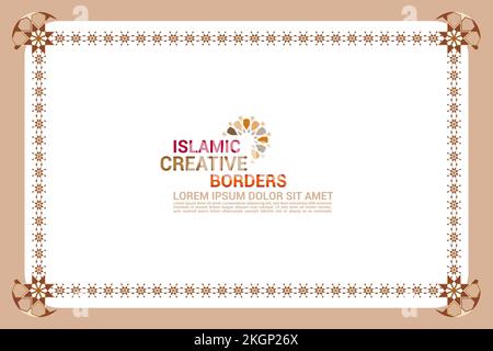Ornamental border, frame with seamless oriental arabesque shapes and patterns (Vector Arabic, Islamic and Geometric style with seamless border) Stock Vector