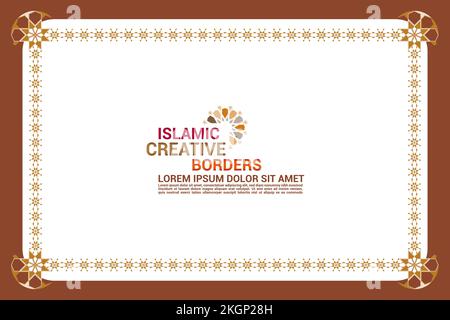 Ornamental border, frame with seamless oriental arabesque shapes and patterns (Vector Arabic, Islamic and Geometric style with seamless border) Stock Vector