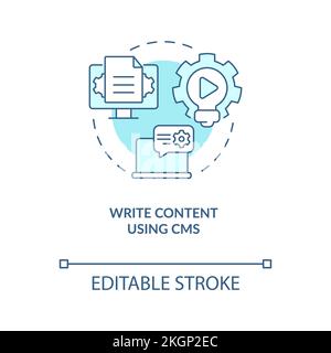 Write content using CMS turquoise concept icon Stock Vector
