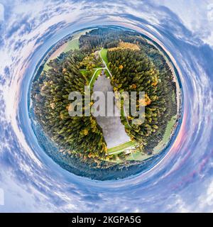 Germany, Baden-Wurttemberg, little planet view of Eisenbachstausee in autumn Stock Photo