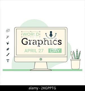 Creative Design for World Graphics Day text With Green shade for a card or poster, Beautiful Computer Vector, Standard illustration for a special day Stock Vector