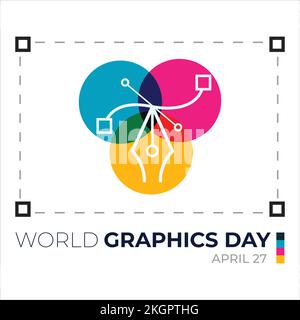 World Graphics Day Text Effect with multi-colour shade vector, Creative Pen illustration, Graphics day colourful illustration, Standard vector for the Stock Vector