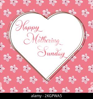 Mothering Sunday banner with cherry blossoms. Pink flowers over blue painted stripes on white. Mothering Sunday greeting card template, rectangular fr Stock Vector