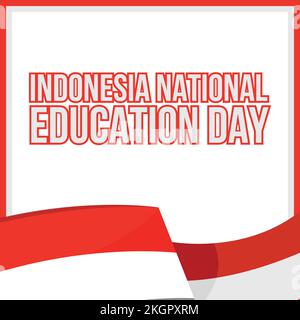 Creative design for Indonesian National Education Day with red color shade on text effect in a white background, Indonesian flag, Education Day illust Stock Vector