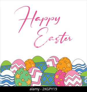 Happy Easter Template, Happy Easter Illustration, Happy Easter Pink Font Design, Easter Egg Happy Easter Vector Background, Illustration of Happy East Stock Vector