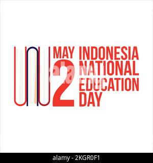 2nd May Indonesian National Education Day with red color text effect and Multi-colour books in a white background, Education Day Vector illustration w Stock Vector