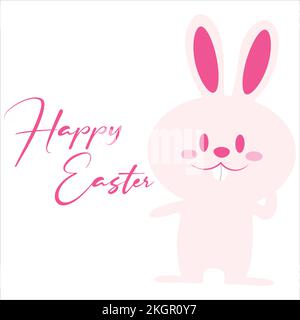 New Happy Easter Template, Easter Bunny Illustration, Happy Easter Pink Font Design, Easter Bunny Happy Easter Vector, Illustration of Happy Easter wi Stock Vector