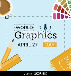 27 April World Graphics day vector illustration with black text effect and other elements in a white background, Graphics day special design with mult Stock Vector