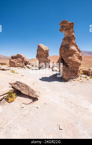 Rock formations with peculiar shapes near the Laguna Negra (Black Lagoon or Lake) in Nor Lipez Province, Potosi Department, Bolivia Stock Photo