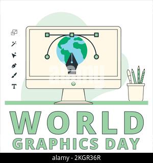Creative Design for World Graphics Day text With Green shade for a card or poster, Beautiful Pen and Computer Vector, Standard illustration on a speci Stock Vector
