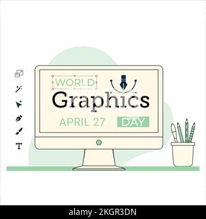 Design for World Graphics Day with a Green shade for a card or poster, Beautiful Pen and computer Design, Standard illustration for a special day on 2 Stock Vector