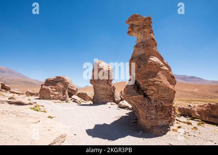 Rock formations with peculiar shapes near the Laguna Negra (Black Lagoon or Lake) in Nor Lipez Province, Potosi Department, Bolivia Stock Photo