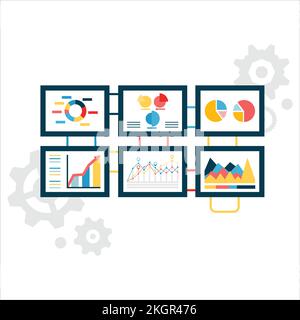 Infographic element design for business or presentation in a white background, Multi-colour Graph chart, and Pie chart, Infographic illustration eleme Stock Vector
