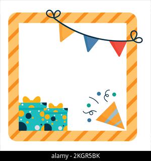 Birthday Elements, Happiness, Happy Birthday Vector Illustration on White Background, Party Frame, Birthday Gifts, Party Elements, Party Banner, Birth Stock Vector