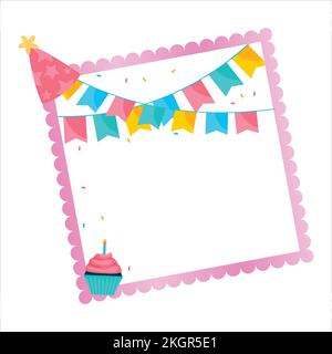 Birthday Elements, Happiness, Happy Birthday Vector Illustration on White Background, Party Frame, Birthday Cakes, Party Elements, Party Banner, Birth Stock Vector