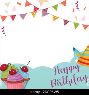 Birthday Elements, Happiness, Happy Birthday Vector Illustration on White Background, Party Frame, Birthday Gifts, Party Elements, Party Banner, Happy Stock Vector