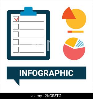 Infographic element design for business or presentation in a white background, Multi-colour Pie chart, Infographic Text message, Task checklist. Stock Vector