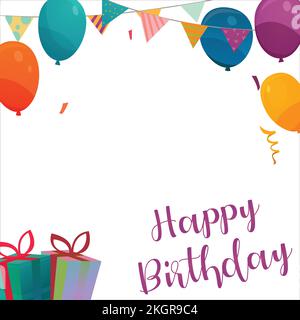 Happy Birthday Elements, Happiness, Happy Birthday Vector Illustration on White Background, Party Frame, Birthday Gifts, Party Elements, Party Banner, Stock Vector