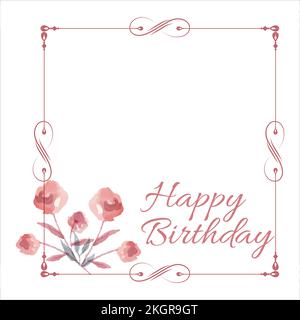 Happy Birthday Red Photo frame, Happiness, Happy Birthday Text Effect, Birthday Vector on White Background, Party Photo Frame, Red Shade, Red Roses, F Stock Vector