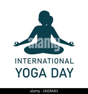 Stylish yoga day vector illustration with text effect, dark blue, yoga position, international yoga day special, woman doing yoga, 21 june. Stock Vector