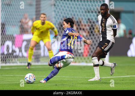 Takumi Minamino during the FIFA World Cup Qatar 2022 Group E match between Germany and Japan at Khalifa International Stadium on November 23, 2022 in Ar-Rajjan, Qatar. (Photo by Pawel Andrachiewicz/PressFocus/Sipa USA) Stock Photo