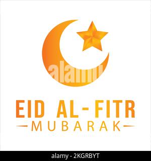 Beautiful Eid Al-Fitr Mubarak Golden text effect on White background, Muslim Festival Eid Al-Fitr beautiful Text effect, Eid Al-Fitr, Golden Moon and Stock Vector